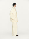 INTO THE EAST 25 Autumn/Winter Ivory White Textured Scarf/Cotton Jacket with Frayed Edges Straight Leg Pants ITE-E1DGAW102IY20JK-XYB Cotton Jacket